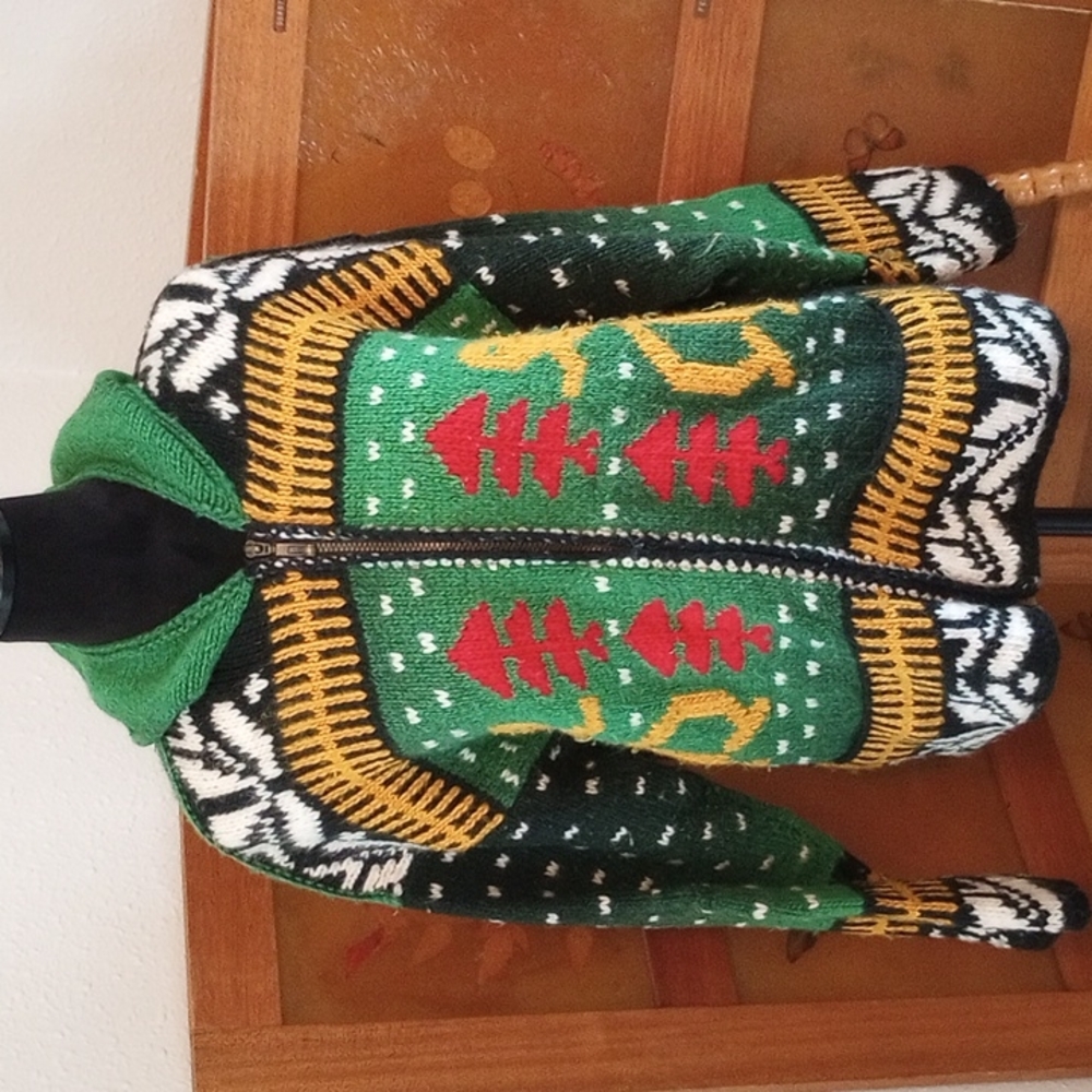 VTG Kokopelli Rasta 💯 Wool Hand-knit Sweater
